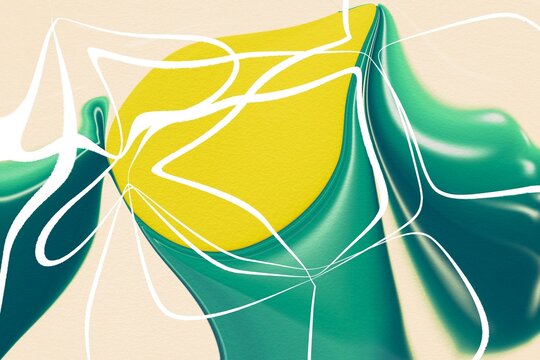 Abstract psychedelic fluid line art with green and yellow forms