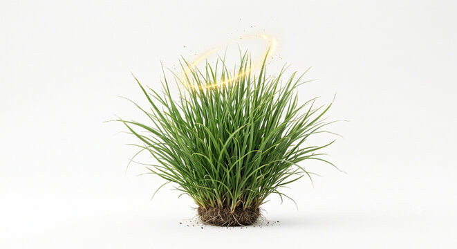 green ornamental grass clump on white background, fresh botanical garden sedge tuft cutout, natural lawn turf bush photography, lush wild meadow foliage element, potted indoor decorative grass asset, 