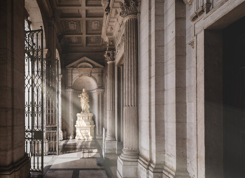 Sun rays illuminate Sao Vicente de Fora church entrance