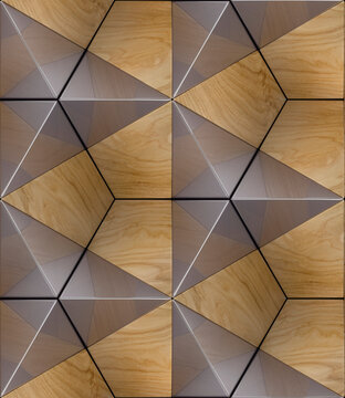 Geometric oak wood and metal seamless wall texture