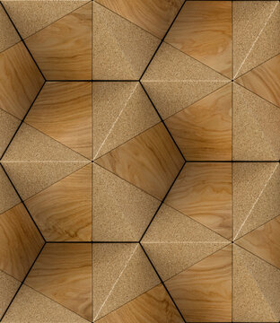Seamless oak and cork hexagon geometric texture background