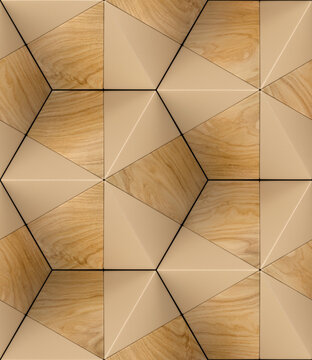 Seamless oak wood hexagon geometric wall texture background