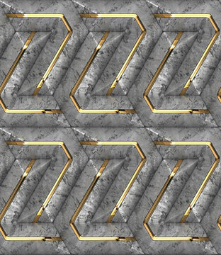 Gold geometric module on textured concrete surface