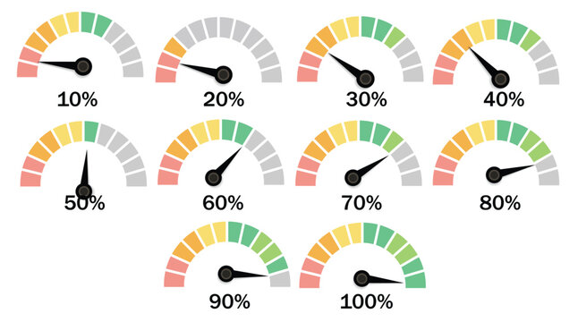 Modern speedometer dashboard icons set, colorful gauge meter vector collection .