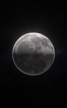 Moon with illuminated crater surface against deep space