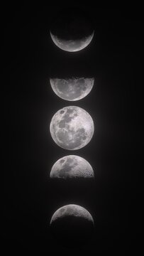 Lunar phases with crater detail against black space background