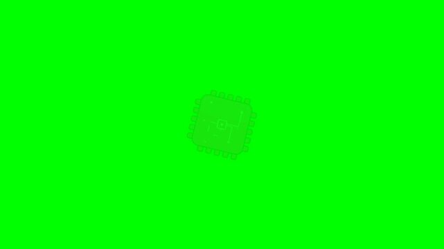 Bright Pink Microchip Icon with White Circuit Details on Green Screen