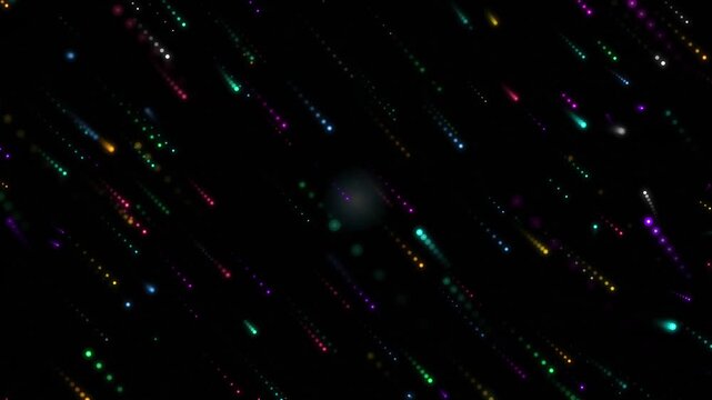Abstract quantum prism network with glowing particles on black background