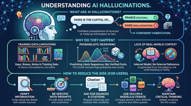 Infographic explaining artificial intelligence hallucinations and