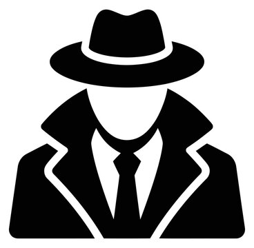 Secret agent detective in trench coat icon vector silhouette