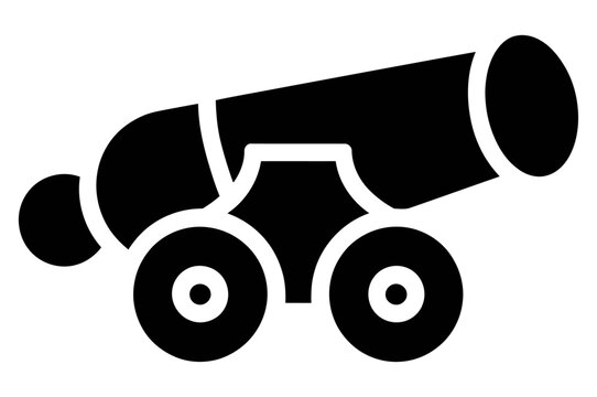 Vintage black and white vector cannon on wheels illustration
