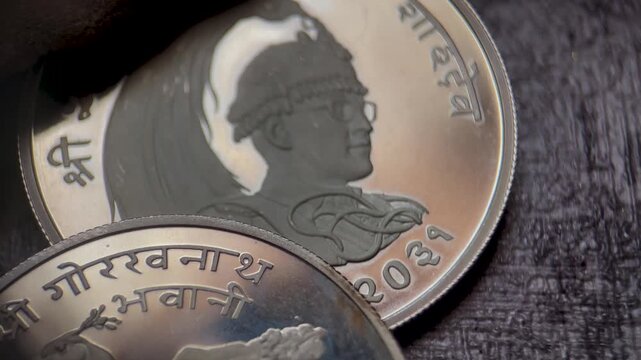 Nepalese 25 Rupees Coin Peacock Design Detail Macro Video