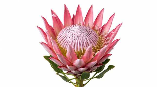 pink king protea flower on white background, exotic south african botanical bloom cutout, dramatic sugarbush floral blossom photography, luxury wedding celebration flower element, majestic tropical pe