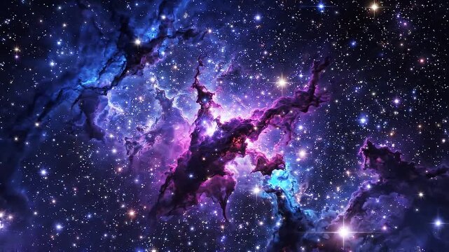 Deep space nebula galaxy background, with glowing stars, and cosmic purple, gas clouds