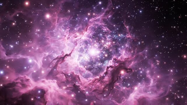 Deep space nebula galaxy travel: cinematic purple cosmic starfield background stars