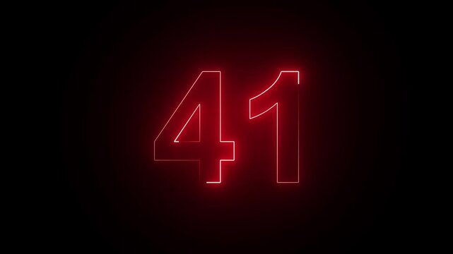 Glowing red neon number 41 isolated on a dark black background