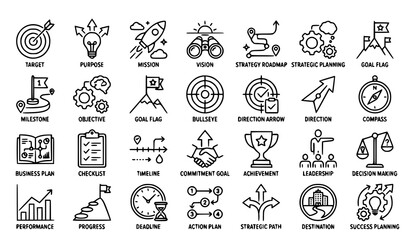 Fototapeta premium Business Purpose Strategy Target Goals and Strategic Planning Linear Icons