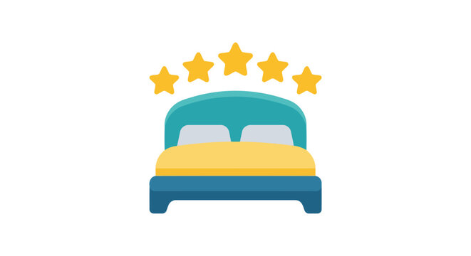 Five star hotel bed icon on a white background represents luxury accommodation