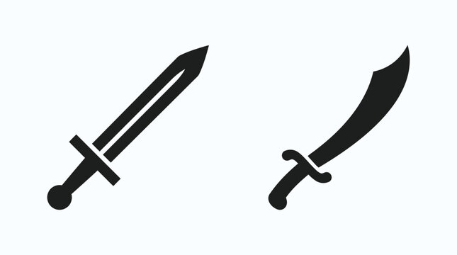 Two medieval swords a longsword and a scimitar in black silhouette