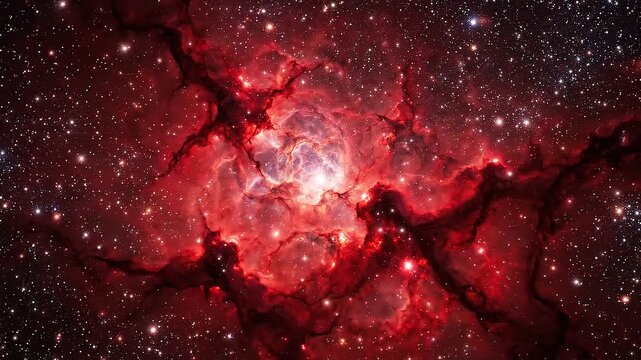 Deep space red nebula galaxy exploration: cosmic star cluster and interstellar gas clouds