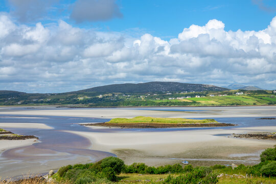 River Gweebarra view with sand banks at low tide , County Donegal landscape, Wild Atlantic Way ,Ireland