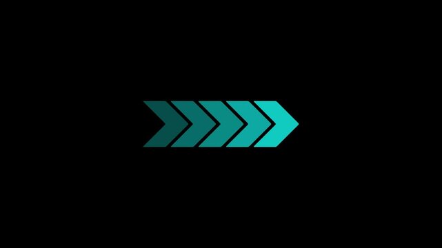 Right-directional arrow loop animation. Animated arrows for the overlay video layer on Black background.
