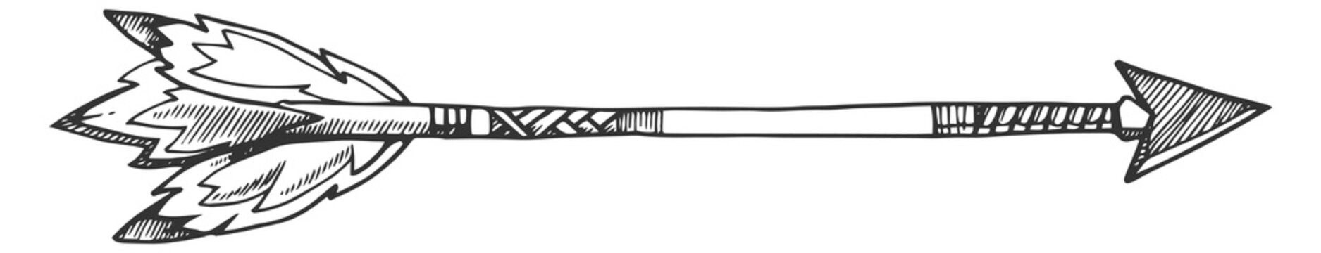 Flying arrow sketch. Decorative vintage boho element