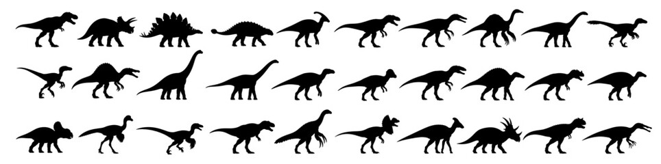 Mega Collection of Dinosaur Silhouettes Vector Illustration © Hikmat Studios
