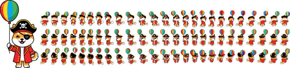 Obraz premium Cute Cartoon Shiba Inu Pirate Character Holding a Colorful Balloon