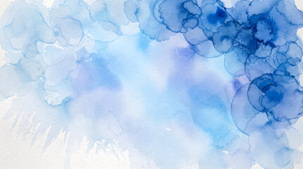 Clusters of blue watercolor bubble rings and soft brush strokes create a delicate textured background on white © MaximArt