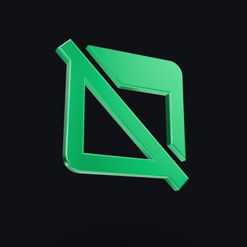 A 2x2 grid display showing shiny metallic green abstract logo symbols rotating smoothly against a solid dark black background, creating a sleek modern digital graphic animation loop.