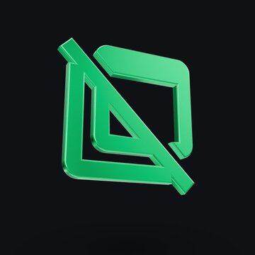 3D glossy green icons with diagonal slash symbols rotating seamlessly in a continuous loop against a dark background, showcasing sleek modern design and minimal technological elements in motion graphi