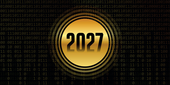 2027 golden number on binary code background vector illustration