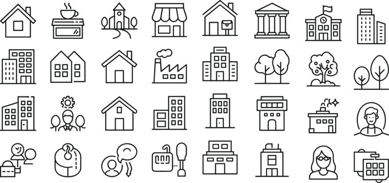 Real Estate and Urban Building Outline Icons Collection