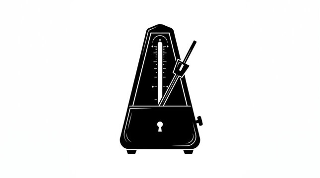 Black and White Mechanical Metronome Icon Vector Illustration on Plain White Background