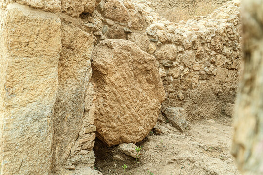 Empty Tomb with Rolled Round Stone in Biblical Easter Style