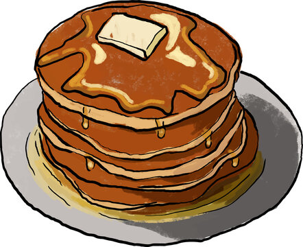 Hand drawn illustration of stack of american style pancake transparent background