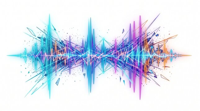 Colorful digital audio waveform visualization on white background