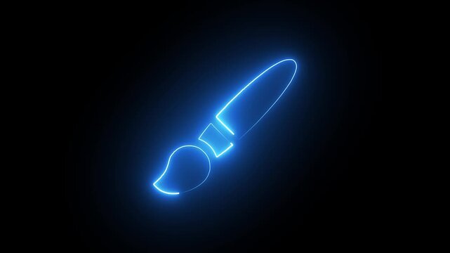 Glowing neon paintbrush animation, digital and creative concept, blue light stroke effect on black background