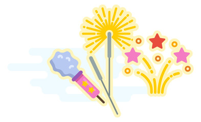 Obraz premium A cartoon of fireworks and a firecracker with a star in the background