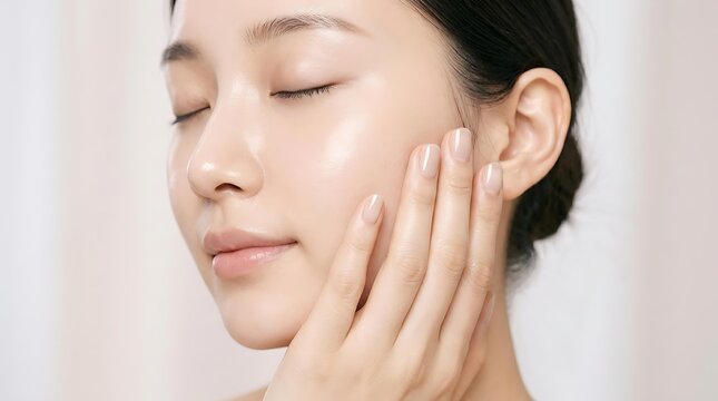 Beautiful Asian woman with glowing glass skin for healthy skin care routine, professional dermatologist skin care treatment for facial hydration and natural skin care
