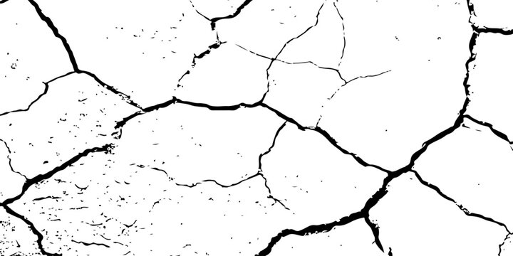 Vector grunge style cracked texture with cracked pattern background, isolated on a background. llustrat.Abstract grunge scratch wall texture design and black damaged rusty crack on white background,