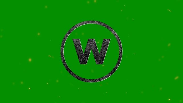 A textured letter w logo inside a circular frame isolated on a vibrant green background with particle effects