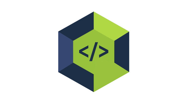 Modern Isometric Hexagon Coding Icon for Software Development and Web Programming Branding