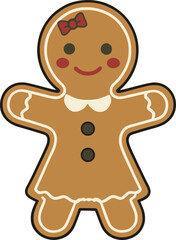 Obraz premium Cute Gingerbread Girl Cookie with Bow, Christmas Holiday Cartoon Illustration