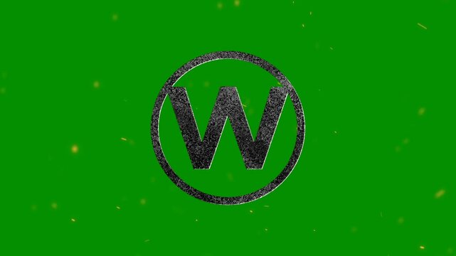 Grunge textured letter W inside a circle on bright green background