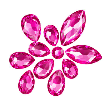 A pink, flower-shaped, crystal rhinestone gem sticker, devoid of any background, stands alone