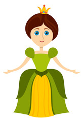 Obraz premium A cartoon princess is wearing a green dress and a crown