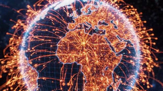 Global network connectivity and data flow animation representing worldwide digital communication
