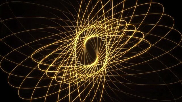 Glowing Golden Geometric Spirograph Animation Rotating Seamless Loop on a Dark Black Background